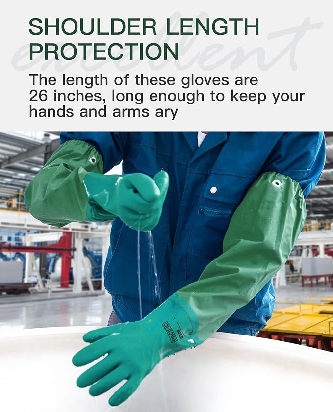 PACIFIC PPE 26" Rubber Chemical Resistant Gloves, PVC Reusable, Heavy Duty Waterproof With Cotton Liner, Anti-skid, Acid-alkali and Oil Resistant, X Large