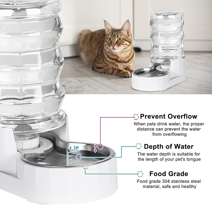 RIZZARI 4L Gravity Cat Water Dispenser: Filtered Water for Kittens | Apartment-Friendly Size/Cleaner Water Every Day/Perfect for Small Pets/Less Frequent Refills/Quick Daily Cleaning