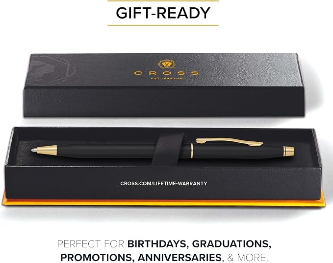 Cross Classic Century Classic Black Ballpoint Pen - Refillable Pen for Effortless Writing - Black Ink - Durable Construction - Premier Distinctive Look - Gift-Ready