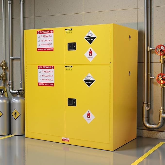 SPECRAFT 125-Gallon Dual-Compartment Flammable Safety Cabinet | 65 x 59 x 34 In, Cold-Rolled Steel, 2 Storage Compartments, Adjustable Galvanized Shelves, OSHA and CE Certified