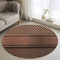 3 Ft Round Rug for Play Room, Brown Metal Hole Indoor Accent Rugs for Living Room, Copper Net Eye Hole Pattern Decorative Circle Carpet Washable Low Pile Non Slip, Soft Rug for Bedroom/Office
