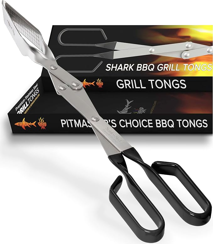 Grill Tongs - 17 inch Black. Professional steak grilling utensil. Long reach Barbeque Grilling Tongs. Ideal for steak, fish, burger, and sausage