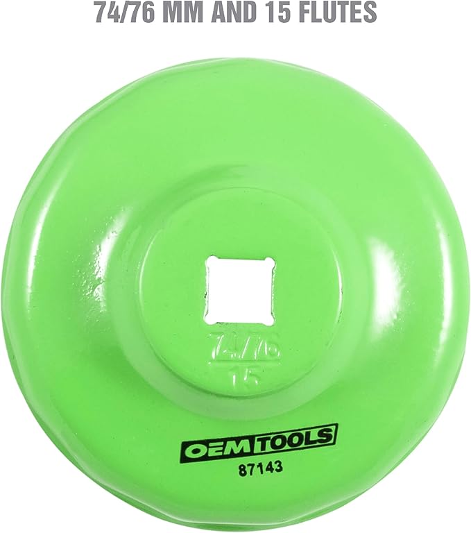 OEMTOOLS 87143 74/76MM and 15 Flute Oil Filter Wrench, Green Oil Filter Wrench, Fits 3/8" Ratchet, Non-Slip Grip, Rust-Resistant