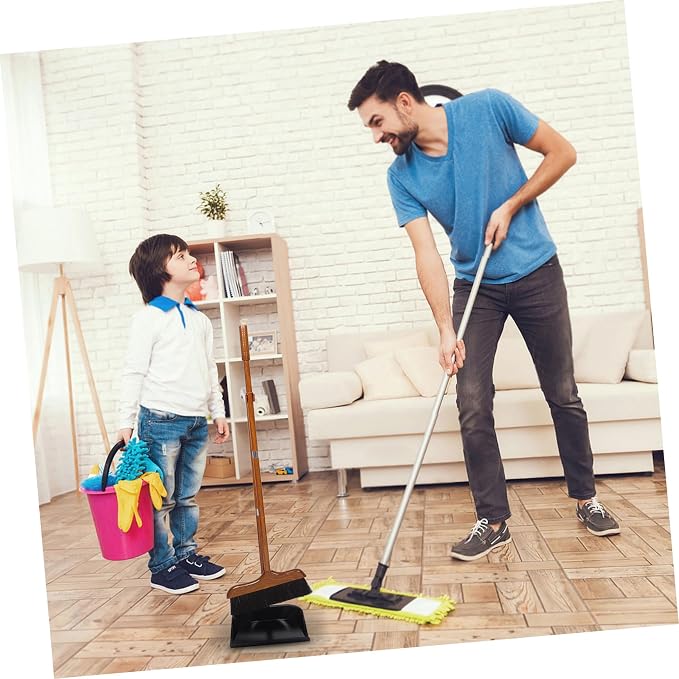 Redwood Horsehair Broom with Long Handle and Dustpan Set Cleaning for Indoor and Outdoor Use Pet Hair and Debris Collection