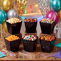 61 oz 6 Black Plastic Candy Bar Containers with 3 Tongs and 3 Scoops Halloween Party Supplies Reusable Scalloped Buffet Station Serving Bowls for Weddings Birthday Dessert Snack Box