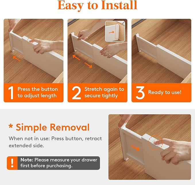 Lifewit 10 Pack 6" High Drawer Dividers 34-56cm/13.5-22" Adjustable Drawer Organizer for Clothes/Utensils, Expandable Drawer Separator in Dresser/Kitchen/Bedroom/Office Organization & Storage White