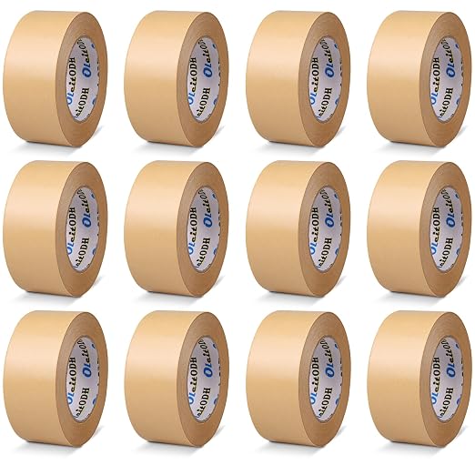 Oleitodh 12 Pack Brown Paper Packing Tape, Kraft Paper Tape Bulk 2" x 55 Yardx 7 mil Gummed Tape for Marking, Sealing Box, Masking, Shipping, Strong Adhesive Easy-to-Tear Waterproof Tape