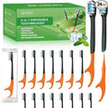 24Pack Disposable Toothbrushes with Toothpaste Pick Floss & Tongue Scraper | 5-in-1 Mini Prepasted Travel Toothbrush for Hotel Camping Flight Car Single Use Portable Individually Wrapped | Mint
