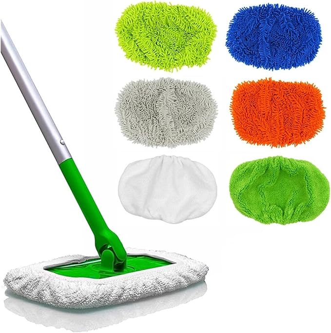 2pcs Reusable Microfiber Mop Pads, Compatible for Swiffer Sweeper Dry Sweeping Cloth Washable Wet Mopping Cleaning(A-Blue)