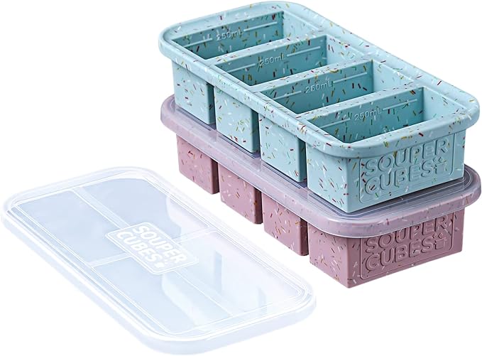 Souper Cubes 1 Cup Silicone Freezer Trays with Lids, Sprinkles, 2-Pack | 100% Platinum-Cured Soup Cubes, Oven and Microwave Safe, Perfect for Freezing Soup, Rice, Protein, Grains and More