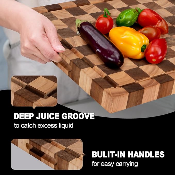 Acacia Wood Cutting Board, 20x15x1.5 Inch, Butcher Block for Kitchen, Premium Acacia Cutting Board with Juice Groove, End Grain Construction from Sustainable Acacia Wood