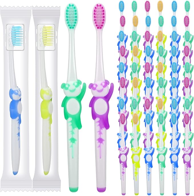 Bokon 300 Pcs Bulk Kids Toothbrushes Soft Bristles Toddlers Cute Toothbrush with Cover & Individually Wrapped Easy Grip Handle for Children Toddler Home School Daycare Camp