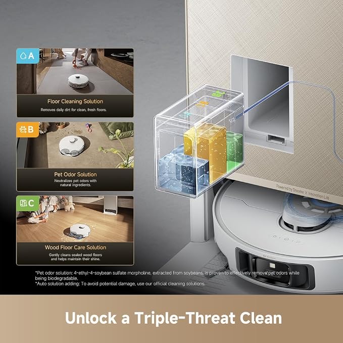 DREAME Matrix10 Pro Robot Vacuum and Mop, Featuring Multi-Mop Switching Dock, Three-Solution Compartment, Detangling Brush, 30,000Pa Suction, 212°F (100℃) Mop Self-Cleaning White