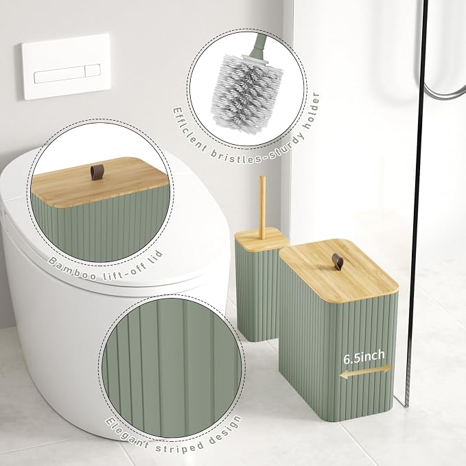 Bathroom Accessory Set - Sage Green Bathroom Set, 12PC Bathroom Accessories Set, Sage Green Bathroom Accessories Set, Mini Trash Can, Toilet Brush, Trash Can & Soap Dispenser