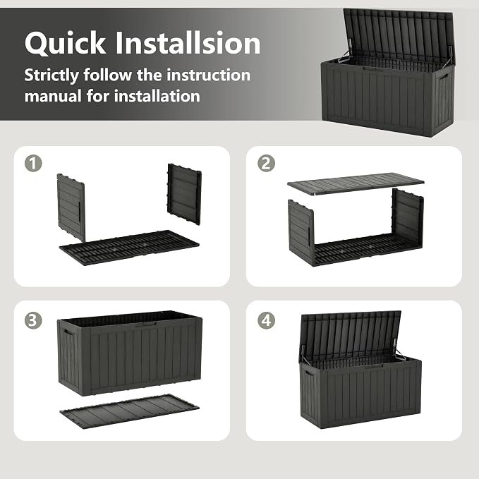 110 Gallon Waterproof Large Resin Deck Box, Lockable Large Outdoor Storage Box Indoor Outdoor Storage Container for Patio Cushions, Gardening Tools, Pool Supplies, Black