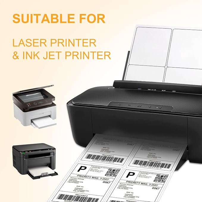 [500 Sheets 2000 Labels] 4-UP 4''x5'' Shipping Labels for Laser & Inkjet Printers, Shipping Mailing Labels, 4 Pcs Per Page Shipping Labels