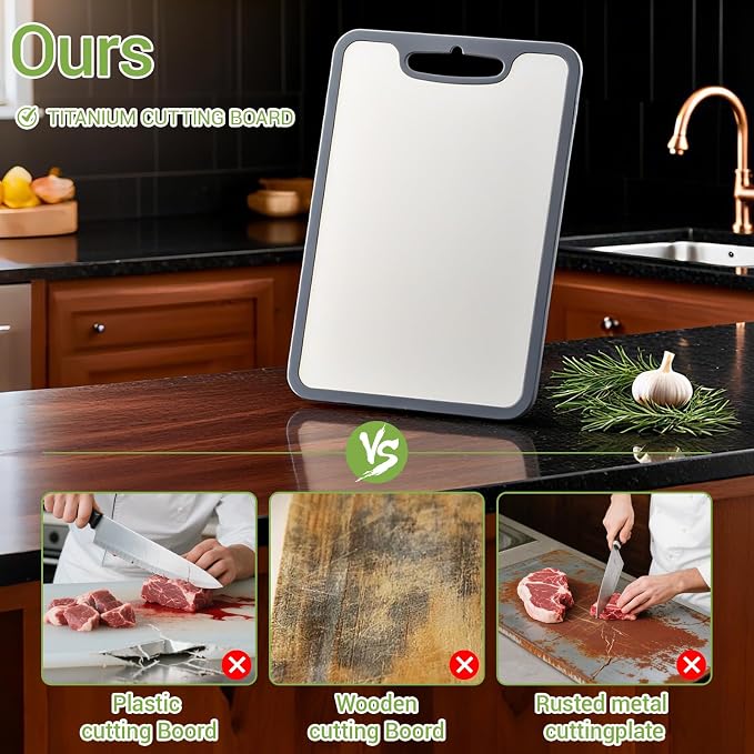 Titanium Cutting Board, 2 Pack 15.3"x11" Heavy Duty Metal Meat Chopping Boards, Non-Slip Edge Double Sided Food Grade Surface, Non-Porous Non-Toxic Dishwasher Safe Vegetable Mat