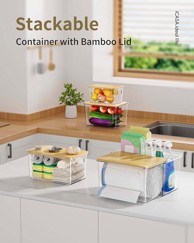 iCASA 3 in 1 Trash Bag Dispenser Under Sink Kitchen Garbage Bags Organizer | Trash Bag Holder with Bamboo Lid, Holds up to 100 Count, 13/30/33 Gallon Bag Roll, Pantry, Laundry Room Storage Organization