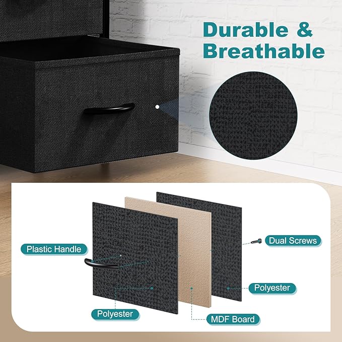 OLIXIS 8 Drawer Storage Dresser with Wood Top - Wide Fabric Chest Organizer for Bedroom, Closet, Living Room,Tower Cabinet, TV Stand, Hallway Entryway Furniture,Black