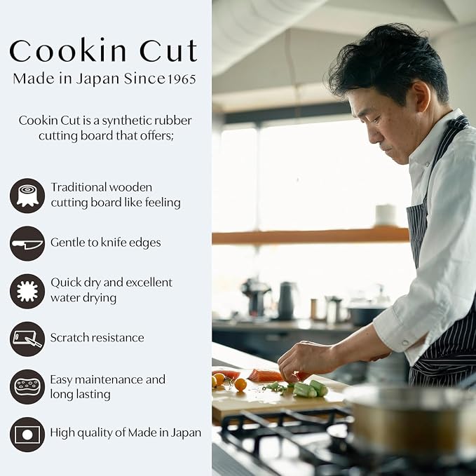 Asahi Cookin Cut Rubber Cutting Board, NE05101, Home Use, Made in Japan M 15.0 x 8.3 x 0.5 inches (38cm x 21cm x 1.3cm)
