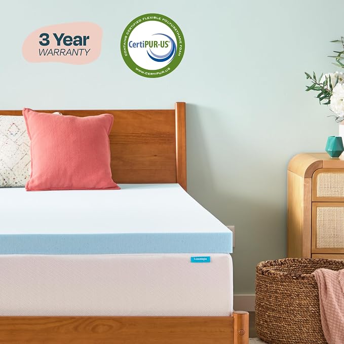 Linenspa Memory Foam Mattress Topper, Twin XL Size - 3 Inch Gel Infused Memory Foam - Plush Feel - Cooling and Pressure Relieving - CertiPUR Certified - Dorm Room Essentials