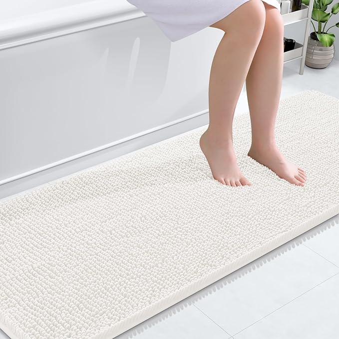 OLANLY Bathroom Runner Rugs 70x24, Extra Soft Absorbent Chenille Bath Rugs, Rubber Backing Quick Dry, Machine Washable Long Bath Mats for Bathroom Floor, Tub and Shower, Home Decor Accessories, Ivory