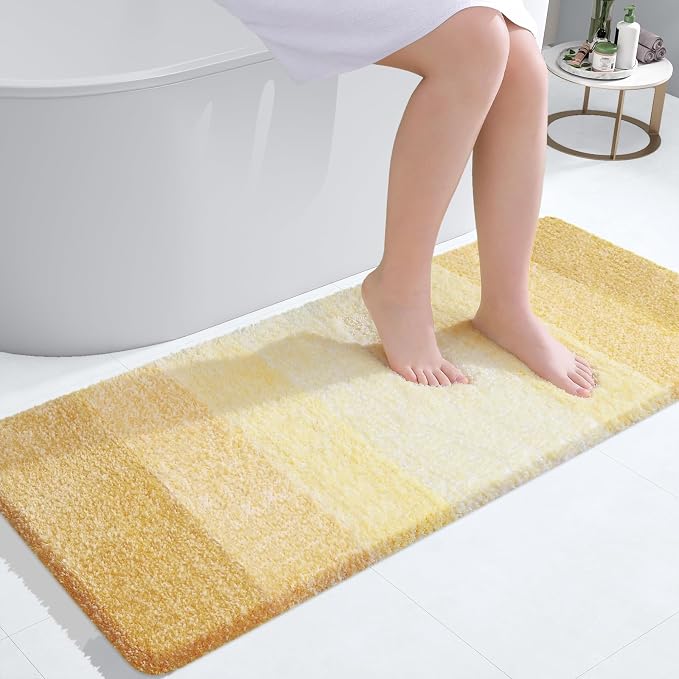 OLANLY Large Bathroom Rugs Mat 45x27, Extra Soft Absorbent Microfiber Bath Rug, Rubber Backing, Quick Dry, Washable Bath Mats for Bathroom Floor, Tub and Shower, Home Decor Accessories, Light Yellow