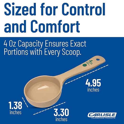 Carlisle FoodService Products 432806 Short Handle Portion Control Spoon, 4 Ounces, Beige (Pack of 12)