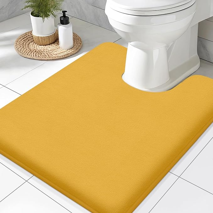 Smiry Memory Foam Toilet Rugs U-Shaped 24x20, Extra Soft Absorbent Non-Slip Contour Bathroom Rugs, Machine Washable Bath Mats for Toilet, Yellow