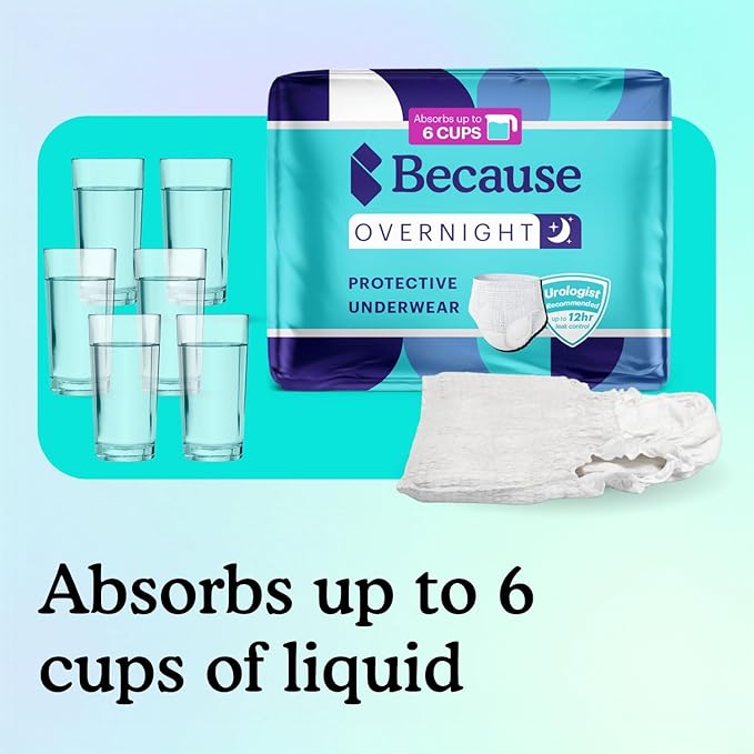Because Overnight Absorbency Pull Ups - Adult Disposable Incontinence Underwear, Extra Absorbent Nighttime Briefs for Men and Women, White, Small/Medium, 80 Count (4 Packs of 20)