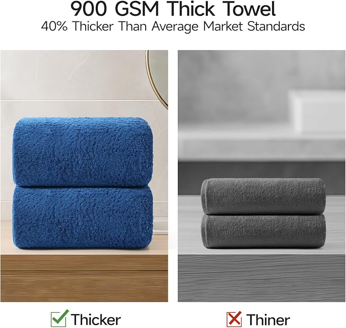 REDKISS 2 Piece Luxury Bath Towel Set - 31x62 inch Oversized Thick Bath Towels, 100% Cotton, 900 GSM, Super Soft, Highly Absorbent, Quick Dry Large Shower Towels for Bathroom, Pool, Gym, Spa, Navy