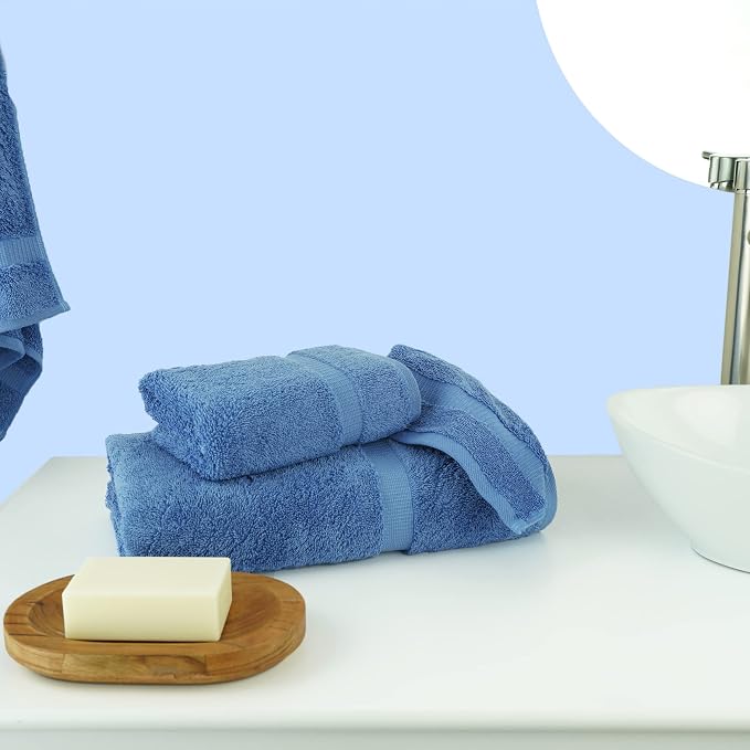 Chakir Turkish Linens Personalized 3 Piece Towel Set, 100% Cotton Luxury Turkish Towels for Bathroom, Soft Absorbent Towel Set with Bath Towel Hand Towel and Washcloth, Wedgewood