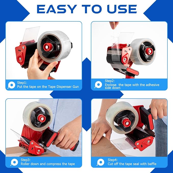 Hicarer 3 Pcs 3 Inch Packing Tape Gun Heavy Duty Tape Dispenser | Non Slip Silicone Handle, Portable for Shipping, Moving, Carton and Box Sealing