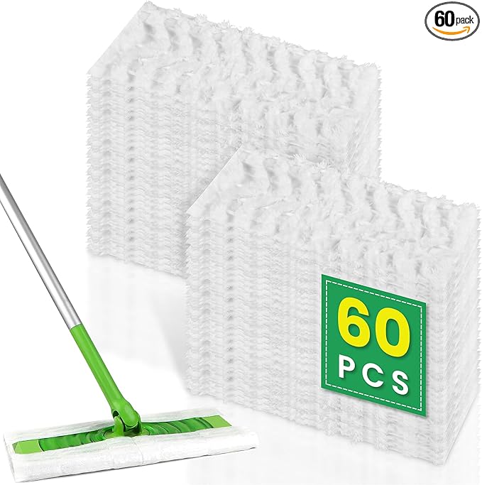 Pure Realm 60 Count for Swiffer Dry Cloths Compatible with Swiffer Sweeper& Mop Deluxe 2-in-1 Floor Mopping and Limited Edition Pink Wicked, Cleaning Dust and Hair, for Swiffer Dry Sweeping Cloths