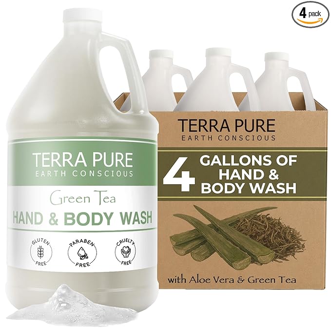 Terra Pure Hotel Hand & Body Wash Soap | Four Gallons | Designed to Refill Soap Dispensers (Set of 4)