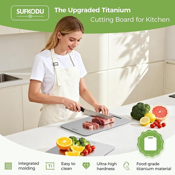 Titanium Cutting Board Set of 3, 100% Double-Sided Titanium Cutting Boards for Kitchen, Dishwasher Safe Non-Toxic Chopping Boards for Meat, Vegetables, Fruits, Raw and Cooked Food Prep (M+L+XL）