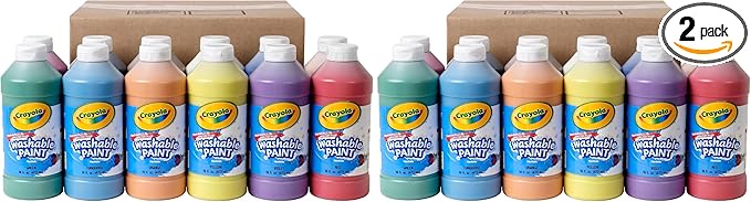 Crayola Washable Paint, Bulk Paint Set for Kids' Art Projects, 16 Oz, Nontoxic Craft Supplies, Teacher Classroom Must Haves, Ages 3, 4, 5, 12 Count, (Pack of 2)
