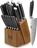 HOSHANHO 16-Piece Knife Set with Block, Ultra Sharp Kitchen Knife Block Set | High Carbon Powder Steel Chef Knife Set, Professional Kitchen Knives Set with Sharpener and Pakkawood Handle, Elegant Box