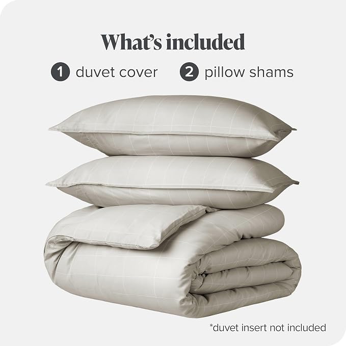 Bare Home Bedding Duvet Cover King Size - Premium 1800 Super Soft Collection - Lightweight, Cooling - Soft Breathable Bedding Duvet Cover (King, Grid - Stone/White)
