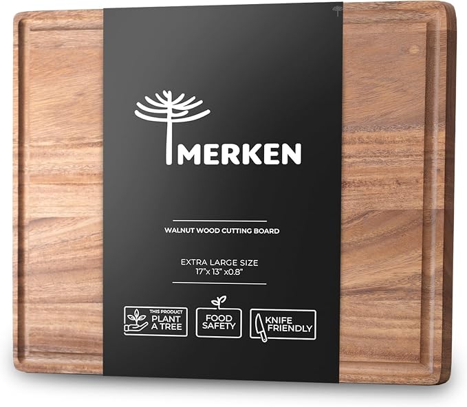 Walnut Wood Cutting Board – 17"x13" Butcher Block – Reversible Chopping Board with Juice Groove – For Meat, Cheese, Veggies, Charcuterie – Knife Friendly Kitchen Essential