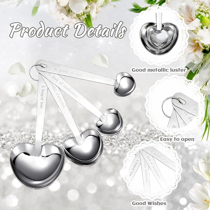 50 Set Heart Measuring Spoons, Bulk Wedding Favors for Guests, Bridal Shower Favors, Kitchen Measuring Spoon Gift for Party Souvenirs Birthday Tea Party Gifts for Guests