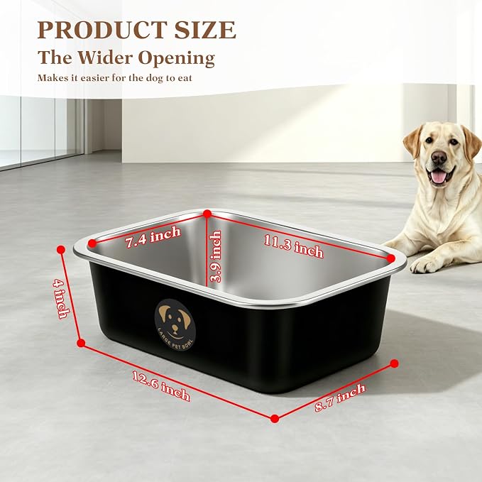 1.25 Gallons Large Stainless Steel Dog Water Bowl, High Capacity Metal Dog Food Bowls, Outdoor Dog Bowl Food and Water, X-Large, and Big Dogs & Cat, Black