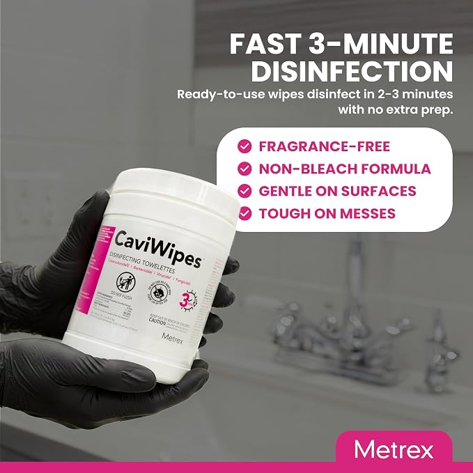 Metrex CaviWipes Disinfecting Towelettes – Alcohol-Based Scent, Durable Non-Woven Disinfecting Wipes, Surface Cleaner for Healthcare Settings – 6" x 6-3/4", 160 Wipes, White, 4 Pack