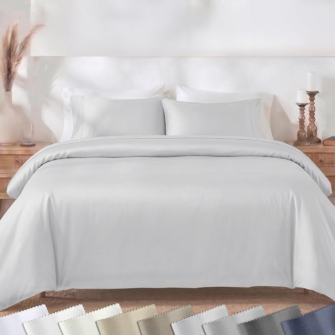 California Design Den 3-Piece Duvet Cover King Size Set - 400 Thread Count, 100% Cotton Sateen, Soft King Duvet Cover Set, Button Closures, Corner Ties, Durable Bedding - Silver