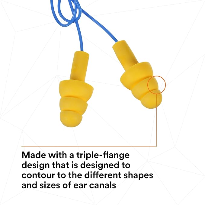 3M E-A-R UltraFit Corded Ear Plugs 340-4004, 100-Pair, Yellow, Poly Bag 3404004