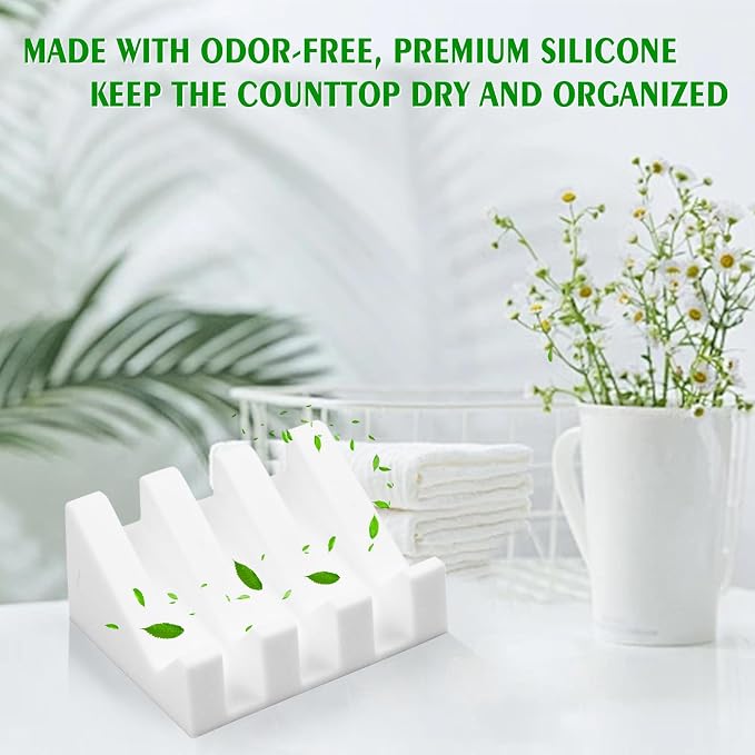 Self Draining Soap Dish Holder,Silicone Soap Dish,for Bathroom,Kitchen, Sponges，Can Extend Soap Life，Keep Soap Bars Dry and Easy Cleaning (N-Cream White,4-Pack)