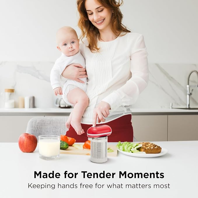 Kitchen Mama Mini Plus Rechargeable Electric Can Opener, Red | USB-C Charging, Hands-Free Auto Stop, Cordless Smooth Edge, Compact for Travel, Perfect for Seniors with Arthritis