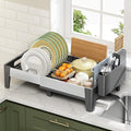 Urackify Expandable Dish Drying Rack, Stainless and Aluminum Frame, Gray | Dish Drainer for Kitchen Counter, Space Saving Kitchen Drying Rack with Movable Utensil Holder, 19.69"L x 13.46"W x 9.06"H