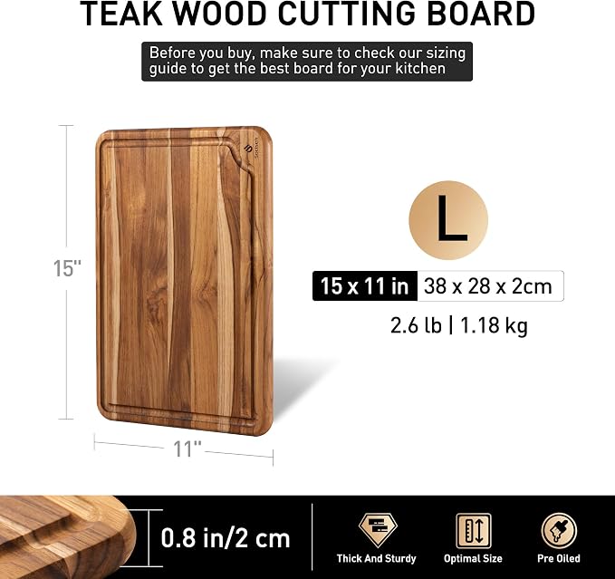15'' Teak Wood Cutting Board Non Toxic Wooden Chopping Boards for Fruit | Charcuterie Board, Serving, Heavy Duty, Sink Board, Non Slip, Wooden Chopping Board, Small Wooden Chopping Board