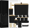 Bathroom Accessory Set - Black Bathroom Set, 27PC Bathroom Accessories Set, Bathroom Sets with Shower Curtain and Rugs, Mini Trash Can, Toilet Brush, Trash Can & Soap Dispenser